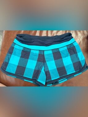 lululemon athletica Plaid Athletic Shorts in Teal and Navy
